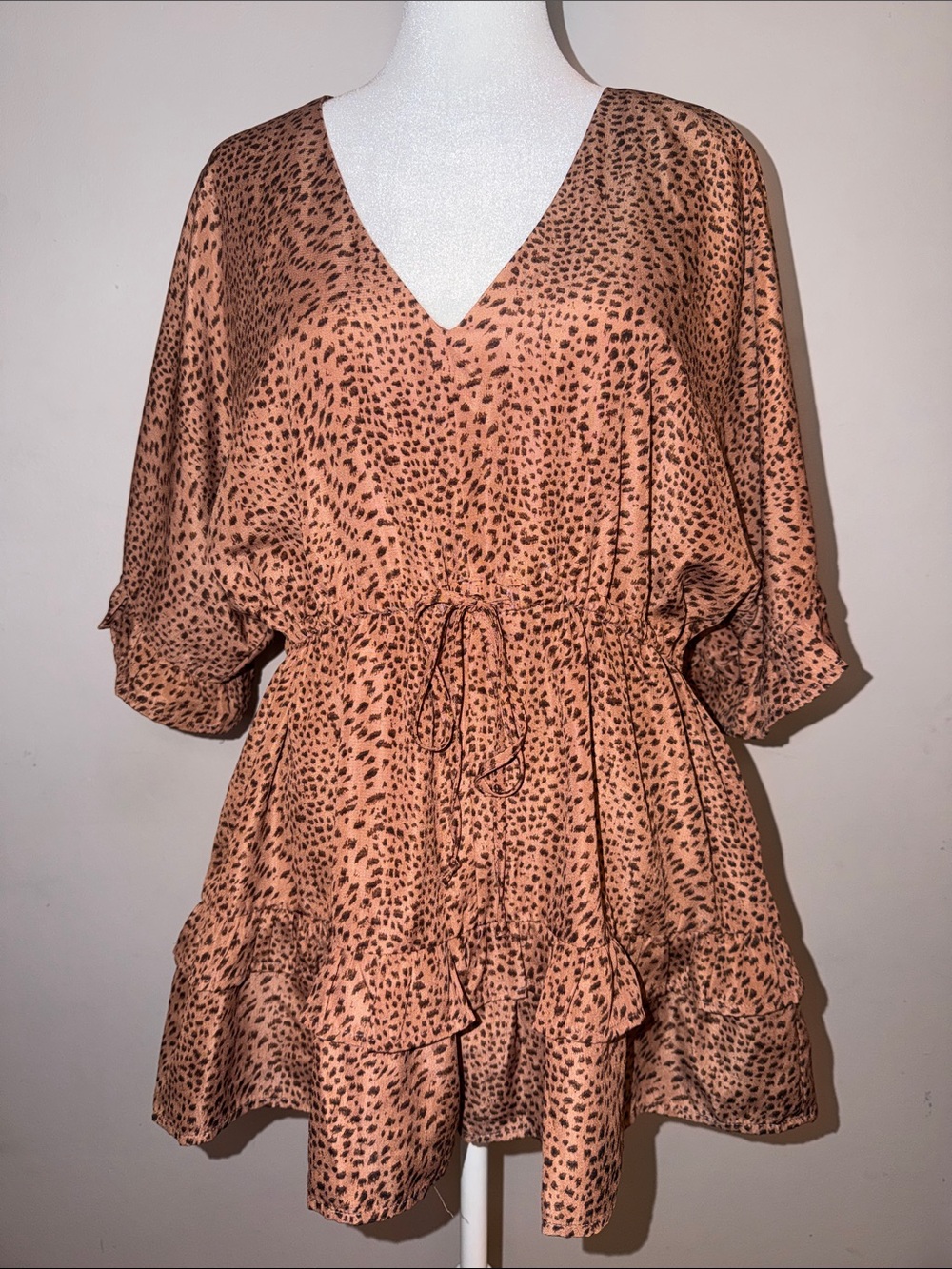 Storia Neutral Animal Print Ruffle Detail Romper
